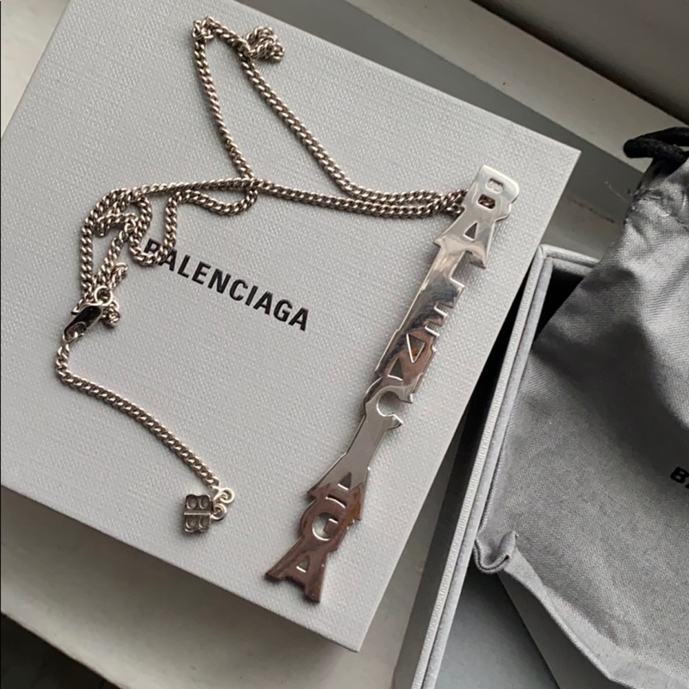 balenciaga typo necklace silver vertical